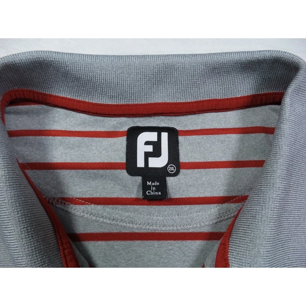 FJ FootJoy Shirt Mens Size 2XL Gray Red Striped Polo Short Sleeve Stretch‎
